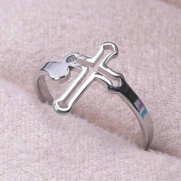 Silver Cross Ring, Adjustable - Picture 3 of 4
